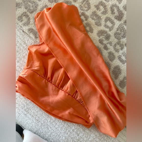 Orange Silk Off Shoulder Crop Top - Picture 2 of 2